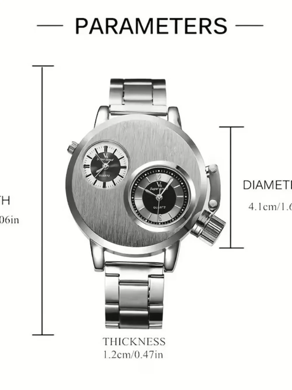 Men's Dual Time Zone Quartz Wristwatch Oversized Analog Statement Fashion Watch